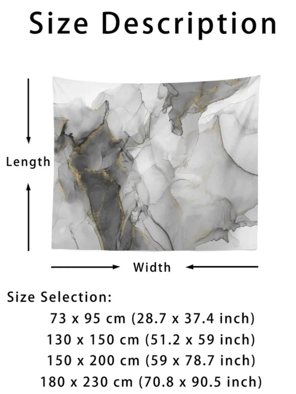 LARGE Marble Pattern Fabric Wall Hanging Tapestry Gray & Gold 70.8 X 90.5 inches